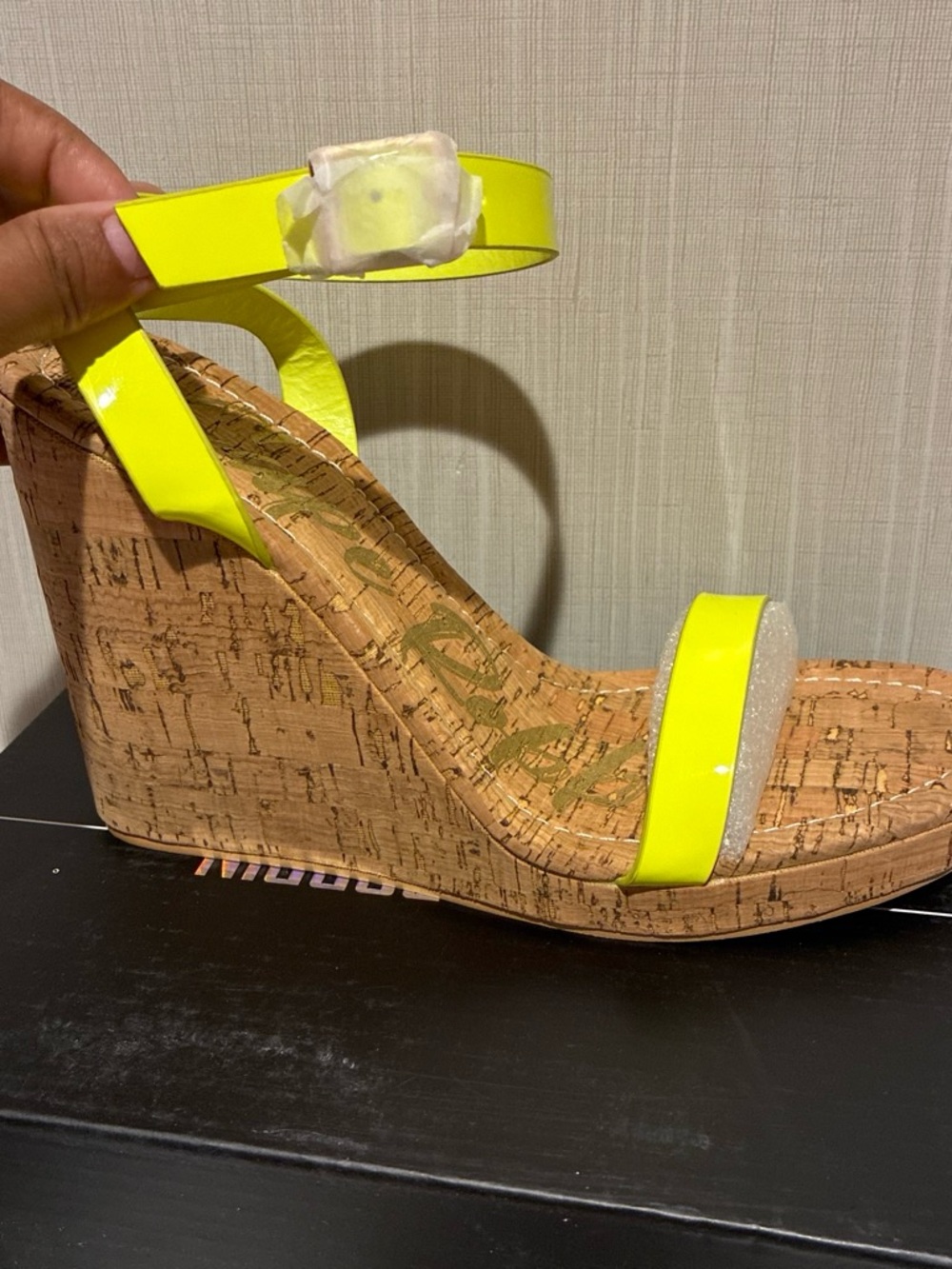 Cape Robbin Neon Yellow Cork Wedge Sandals with Ankle Strap